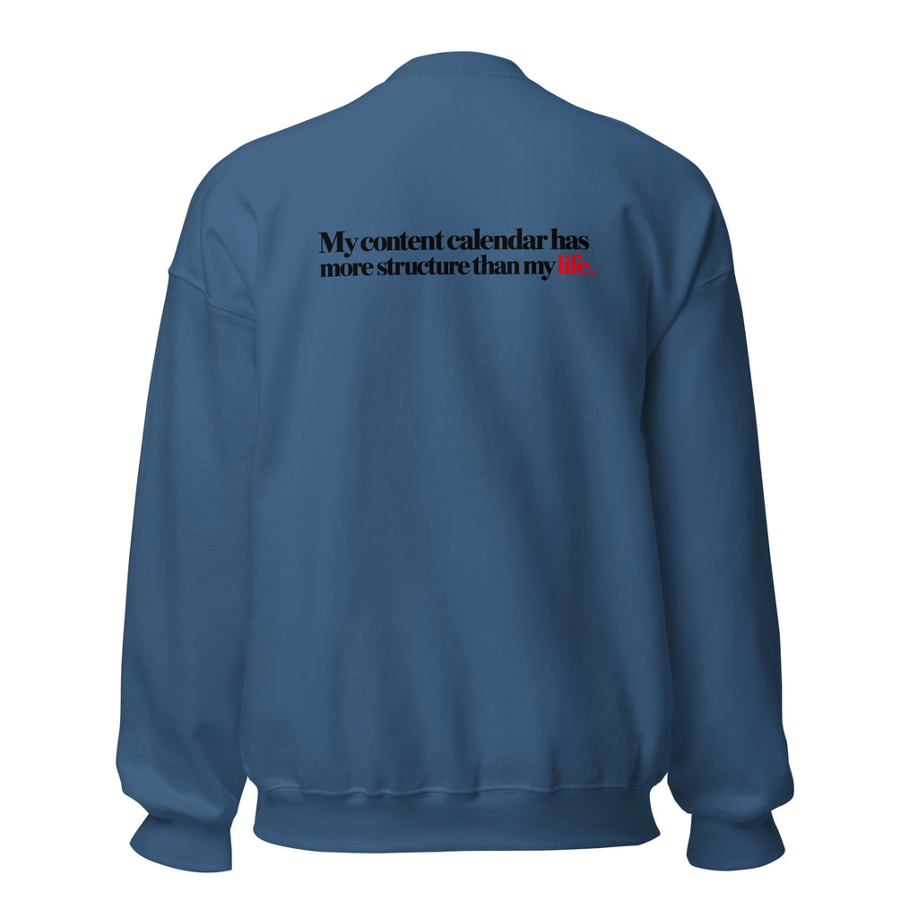 Sweatshirt "My Content Calendar", cor azul índigo, costas