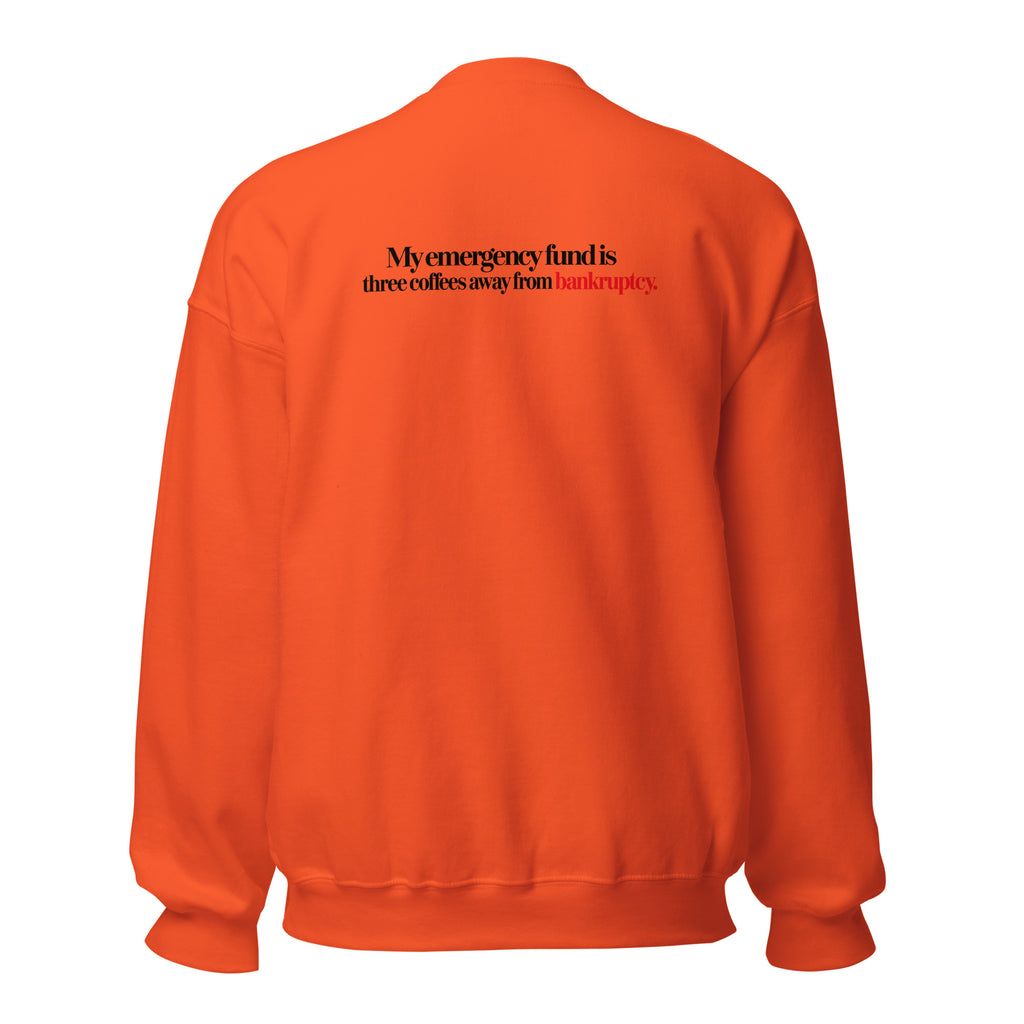 Sweatshirt "My Emergency Fund", cor laranja, costas
