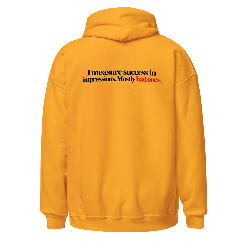Hoodie "Impressions. Mostly Bad Ones.", cor dourada, costas