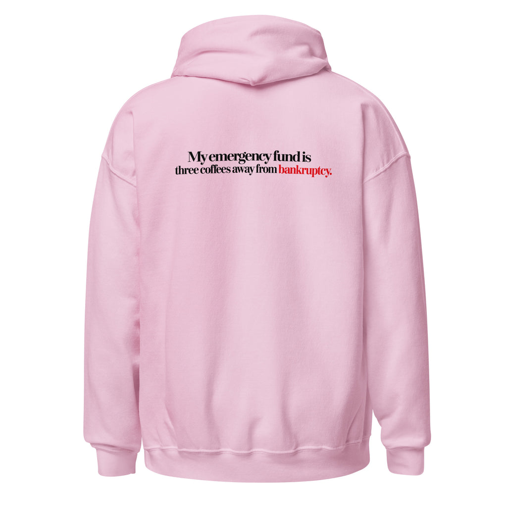 Hoodie "My Emergency Fund", cor rosa claro, costas