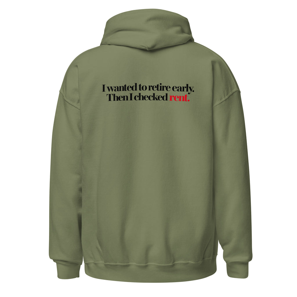 Hoodie "I Wanted To Retire Early", cor verde militar, costas