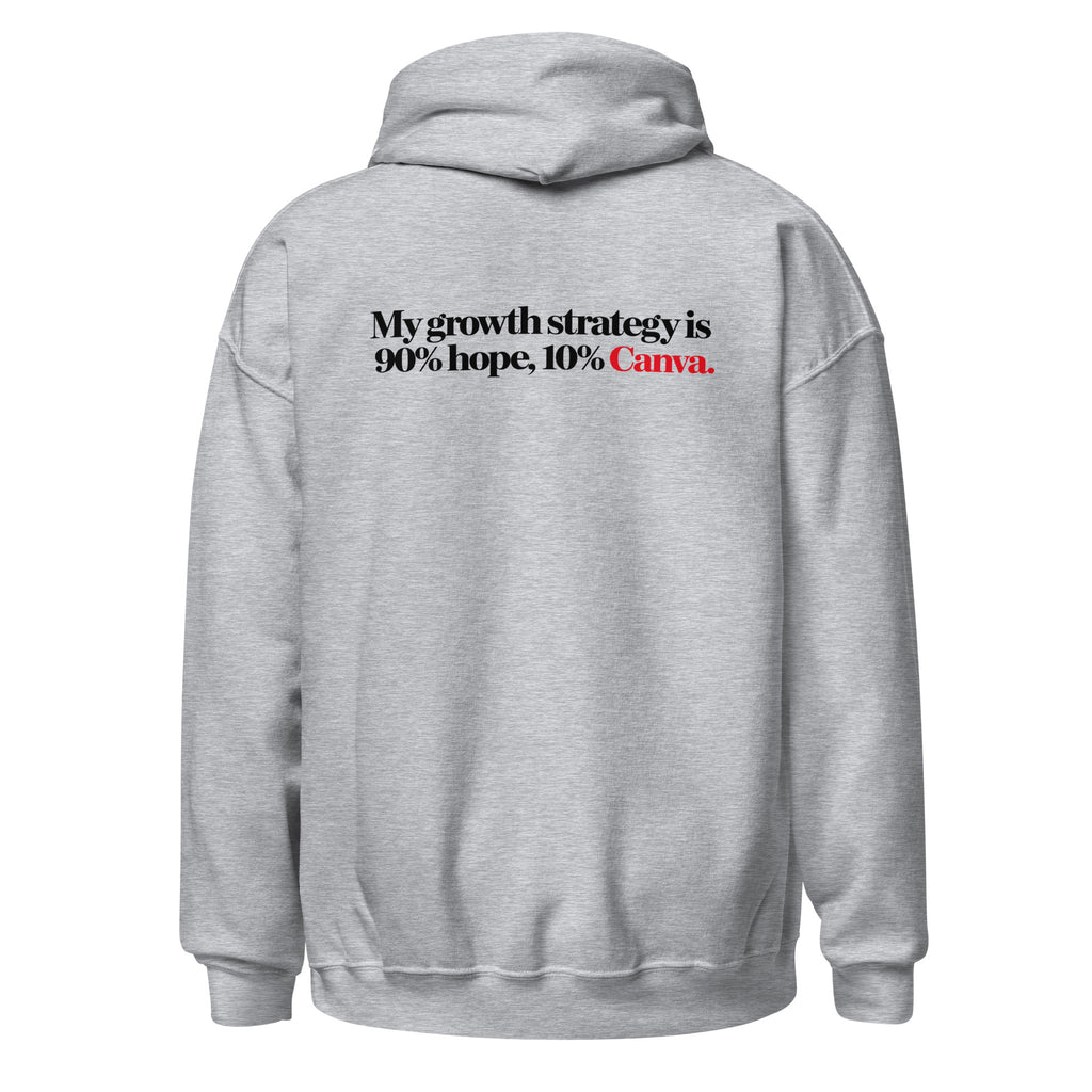 Hoodie "90% Hope, 10% Canva", cor cinza, costas