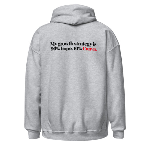 Hoodie "90% Hope, 10% Canva", cor cinza, costas