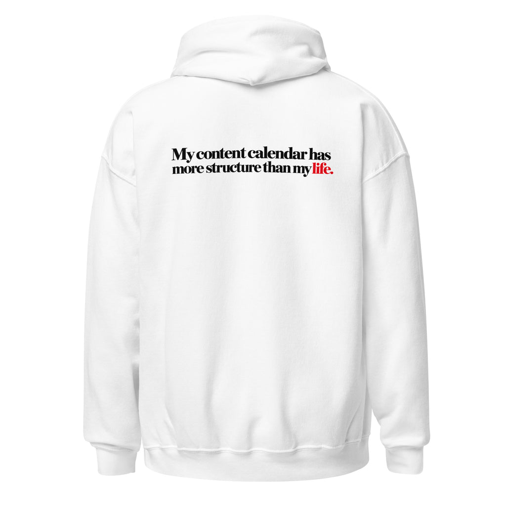 Hoodie "My Content Calendar", cor branca, costas