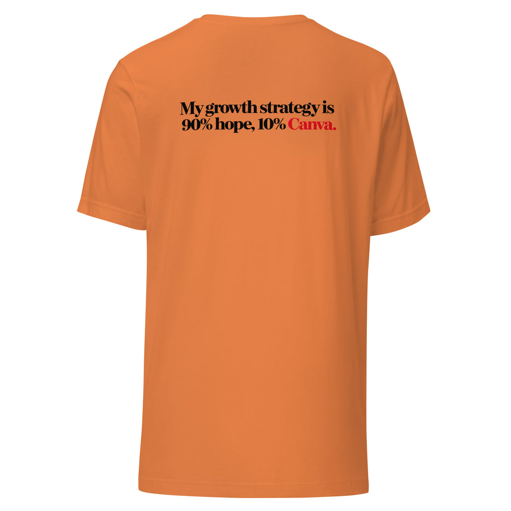 T-shirt "90% Hope, 10% Canva", cor laranja queimado, costas