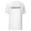 T-shirt "My Wallet Is Like An Onion", cor branca, costas
