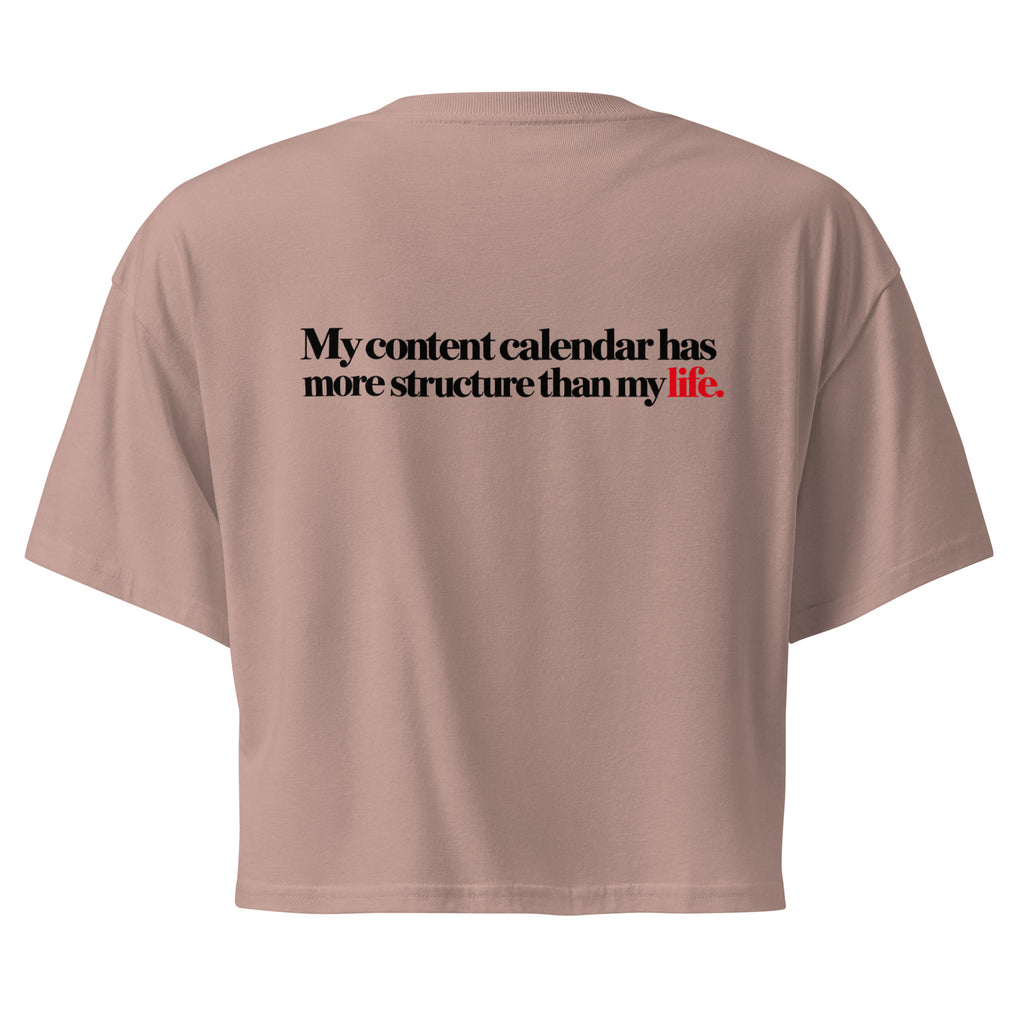 T-shirt Cropped "My Content Calendar", cor rosa claro, costas