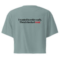 T-shirt Cropped "I Wanted To Retire Early", cor mineral, costas