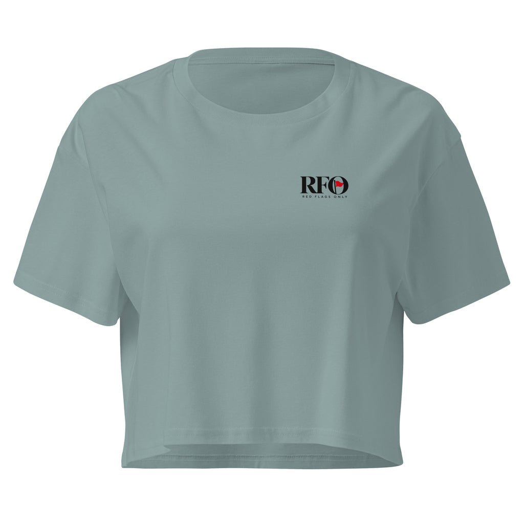 T-shirt Cropped "I Wanted To Retire Early", cor mineral, frente