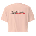 T-shirt Cropped "I Have A Five-Year Plan", cor rosa pálido, costas