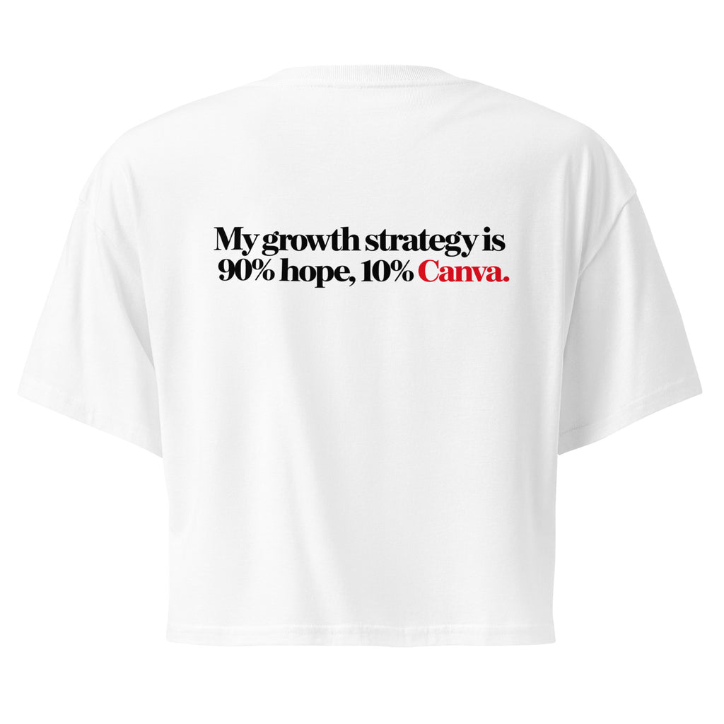 T-shirt Cropped "90% Hope, 10% Canva", cor branca, costas